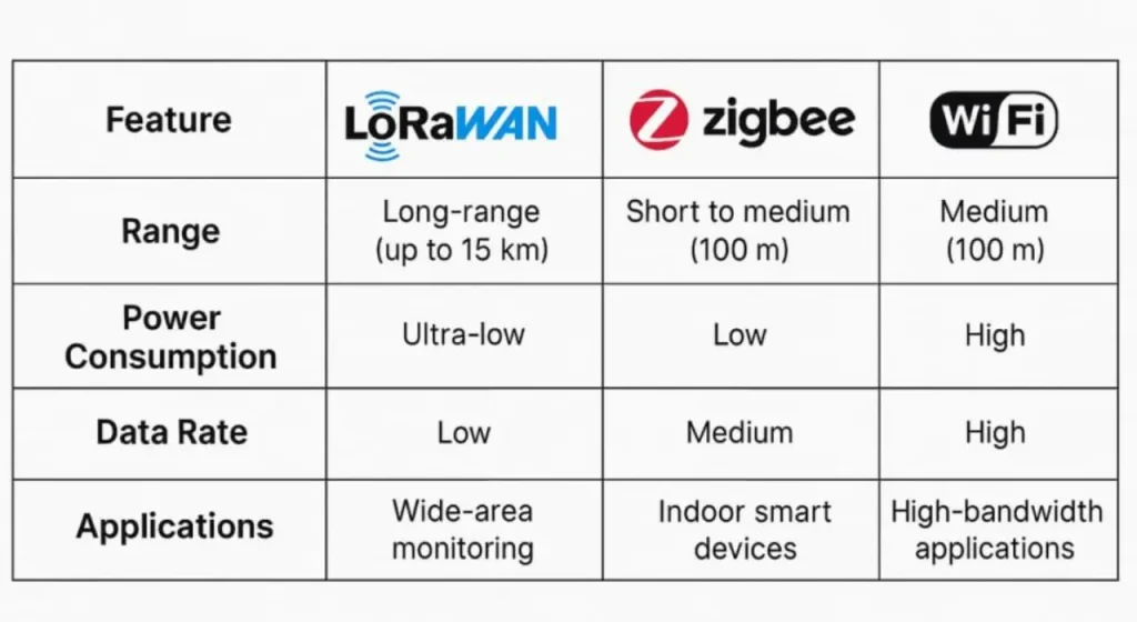 So sánh WiFi Zigbee LoRa trong IoT