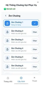 Giao diện danh sách các giai điệu âm chuông và màn hình Lịch sử khách gọi